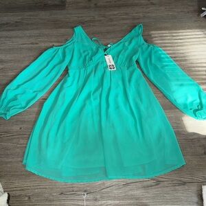 leshop Teal Green Chiffon Dress